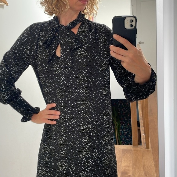 If she loves longsleeve short white black polka dot dress tie scarf size S - Picture 7 of 14